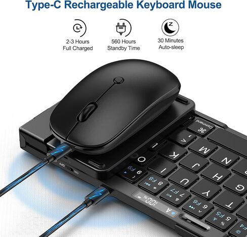 Foldable Keyboard and Mouse, EDJO Folding Wireless Keyboard Mouse with Portable Case, 2.4G Wireless & Bluetooth, USB-C Rechargeable Keyboard Mouse for Windows, Mac OS, iOS, Android in Kuwait
