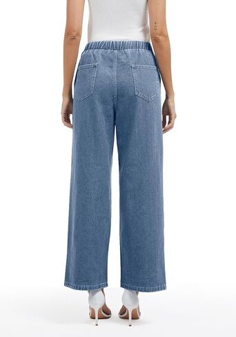 Jeans for Women Wide Leg High Waisted Baggy Jeans Stretchy Straight Leg Drawstring Loose Denim Pants in Saudi Arabia