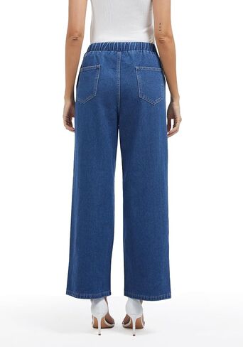 Jeans for Women Wide Leg High Waisted Baggy Jeans Stretchy Straight Leg Drawstring Loose Denim Pants in Saudi Arabia