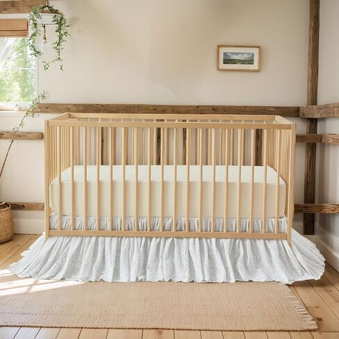 تنورة سرير الأطفال من Brandream Boho بوهيمية للفتيات الصغيرات من الدانتيل وكشكشة من الغبار - لون سادة بيج رومانسي كريمي أوف وايت مزرعة أنيقة 100% قطن كشكش جودة ممتازة in Kuwait