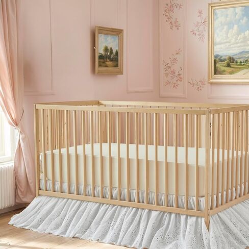 تنورة سرير الأطفال من Brandream Boho بوهيمية للفتيات الصغيرات من الدانتيل وكشكشة من الغبار - لون سادة بيج رومانسي كريمي أوف وايت مزرعة أنيقة 100% قطن كشكش جودة ممتازة in Kuwait