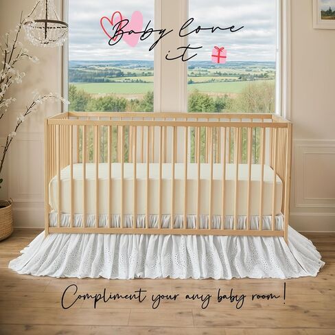 تنورة سرير الأطفال من Brandream Boho بوهيمية للفتيات الصغيرات من الدانتيل وكشكشة من الغبار - لون سادة بيج رومانسي كريمي أوف وايت مزرعة أنيقة 100% قطن كشكش جودة ممتازة in Kuwait