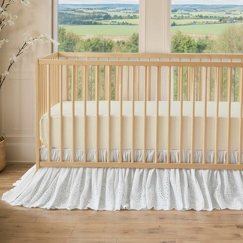 تنورة سرير الأطفال من Brandream Boho بوهيمية للفتيات الصغيرات من الدانتيل وكشكشة من الغبار - لون سادة بيج رومانسي كريمي أوف وايت مزرعة أنيقة 100% قطن كشكش جودة ممتازة in Kuwait