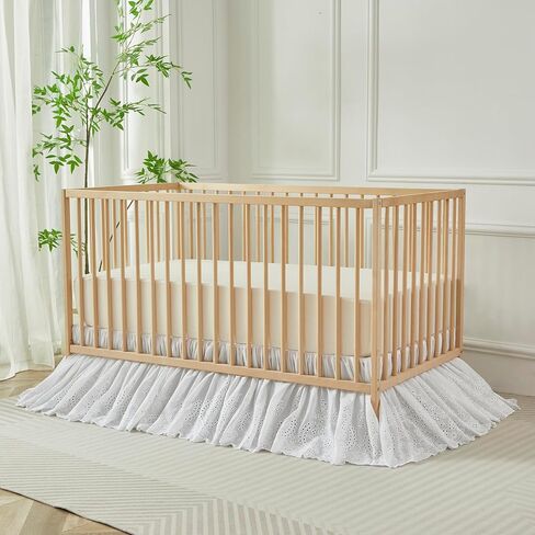 تنورة سرير الأطفال من Brandream Boho بوهيمية للفتيات الصغيرات من الدانتيل وكشكشة من الغبار - لون سادة بيج رومانسي كريمي أوف وايت مزرعة أنيقة 100% قطن كشكش جودة ممتازة in Kuwait