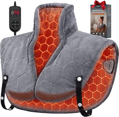 30s Fast Hot Heating Pad for Neck Shoulders and Back, Far Infrared Heating Pad, 6X Deeper Pain Relief, Max 160℉, 8 Temp Settings, 4H Auto Off, Memory Function, 24"X20", Daily Care Gift for Family in Saudi Arabia