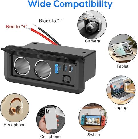 Linkstyle 5 in 1 Cigarette Lighter Splitter Adapter, Dual 120W Car Charger Splitter, Dual 30W PD3.0 USB-C & 18W QC3.0 USB-A Port with Switch for 12/24V Vehicle in Saudi Arabia