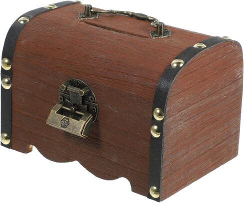 LIFKOME Vintage Wooden Treasure Chest Piggy Bank Lid Retro Coin Saving Jar for Boys and Girls Decorative Storage Box for Toys and Trinkets Antique Style Money Jar in Saudi Arabia