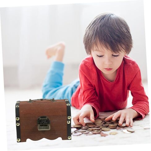 LIFKOME Vintage Wooden Treasure Chest Piggy Bank Lid Retro Coin Saving Jar for Boys and Girls Decorative Storage Box for Toys and Trinkets Antique Style Money Jar in Saudi Arabia