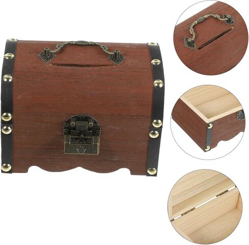 LIFKOME Vintage Wooden Treasure Chest Piggy Bank Lid Retro Coin Saving Jar for Boys and Girls Decorative Storage Box for Toys and Trinkets Antique Style Money Jar in Saudi Arabia