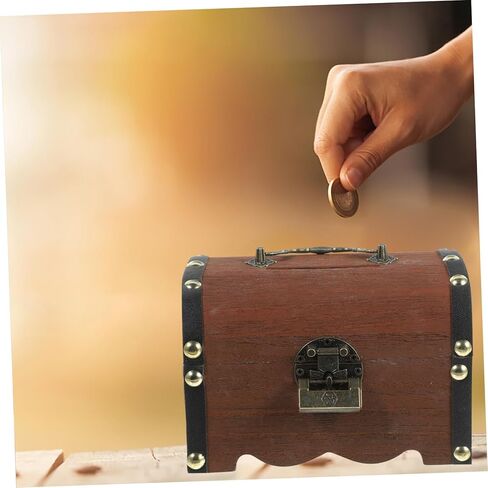 LIFKOME Vintage Wooden Treasure Chest Piggy Bank Lid Retro Coin Saving Jar for Boys and Girls Decorative Storage Box for Toys and Trinkets Antique Style Money Jar in Saudi Arabia