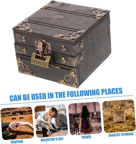 Vintage Wooden Jewelry Chest Treasure Box Decorative Keepsake Storage Organizer Lid Rustic Wood Box for Rings Bracelets and Trinkets for Home Decor in Kuwait