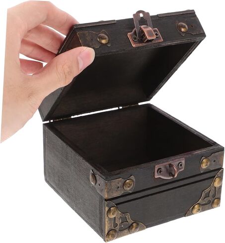 Vintage Wooden Jewelry Chest Treasure Box Decorative Keepsake Storage Organizer Lid Rustic Wood Box for Rings Bracelets and Trinkets for Home Decor in Kuwait