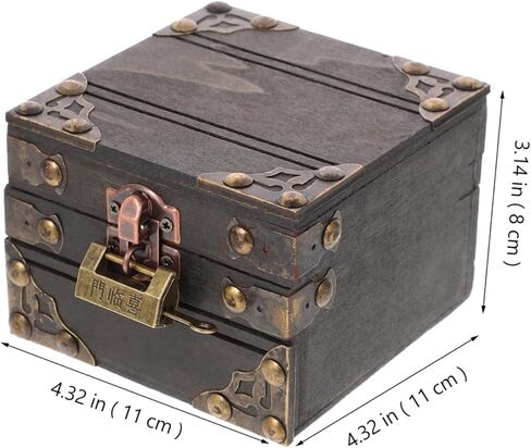 Vintage Wooden Jewelry Chest Treasure Box Decorative Keepsake Storage Organizer Lid Rustic Wood Box for Rings Bracelets and Trinkets for Home Decor in Kuwait