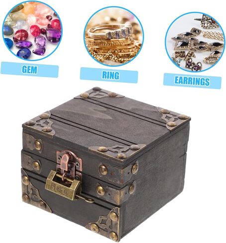 Vintage Wooden Jewelry Chest Treasure Box Decorative Keepsake Storage Organizer Lid Rustic Wood Box for Rings Bracelets and Trinkets for Home Decor in Kuwait