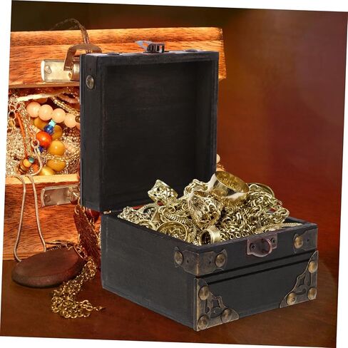 Vintage Wooden Jewelry Chest Treasure Box Decorative Keepsake Storage Organizer Lid Rustic Wood Box for Rings Bracelets and Trinkets for Home Decor in Kuwait