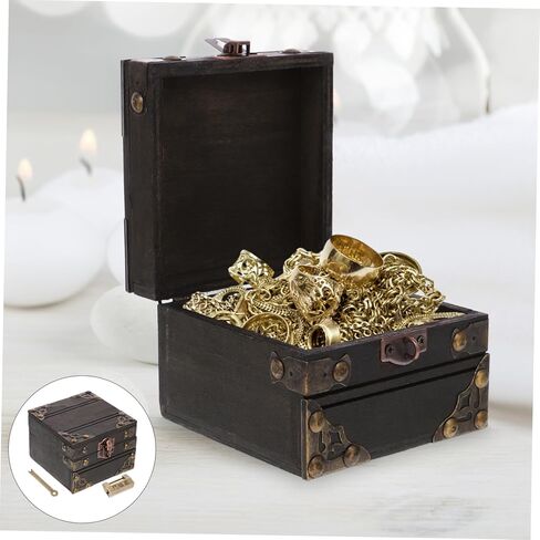 Vintage Wooden Jewelry Chest Treasure Box Decorative Keepsake Storage Organizer Lid Rustic Wood Box for Rings Bracelets and Trinkets for Home Decor in Kuwait