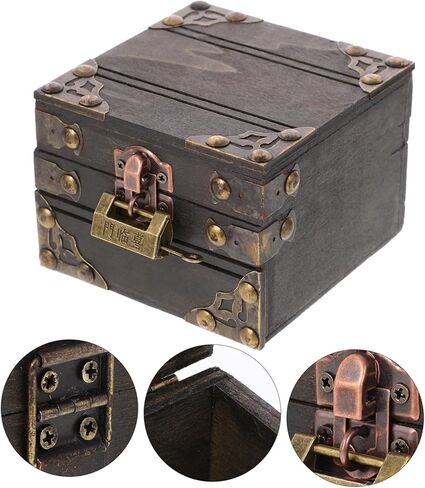 Vintage Wooden Jewelry Chest Treasure Box Decorative Keepsake Storage Organizer Lid Rustic Wood Box for Rings Bracelets and Trinkets for Home Decor in Kuwait