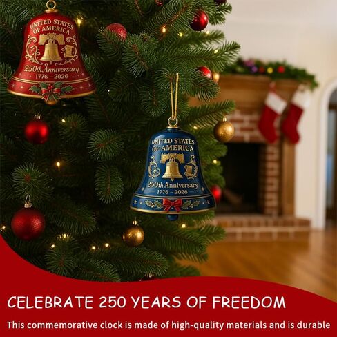 USA 250th Anniversary Bell Ornament - Red & Gold 2D Acrylic Commemorative Hanging Decor with Enamel Detailing, for Christmas Tree, Patriotic Holidays, and Collectors Gift (2pcs Red + Blue) in Saudi Arabia