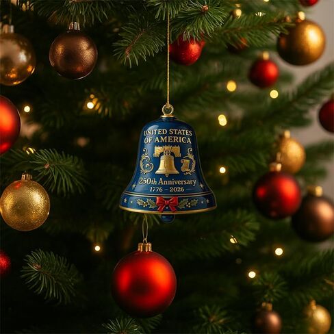 USA 250th Anniversary Bell Ornament - Red & Gold 2D Acrylic Commemorative Hanging Decor with Enamel Detailing, for Christmas Tree, Patriotic Holidays, and Collectors Gift (2pcs Red + Blue) in Saudi Arabia
