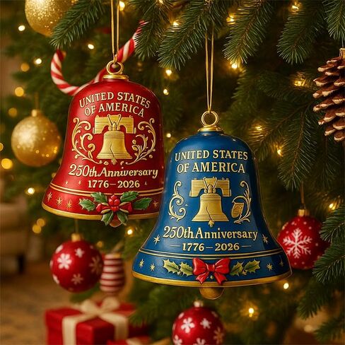 USA 250th Anniversary Bell Ornament - Red & Gold 2D Acrylic Commemorative Hanging Decor with Enamel Detailing, for Christmas Tree, Patriotic Holidays, and Collectors Gift (2pcs Red + Blue) in Saudi Arabia