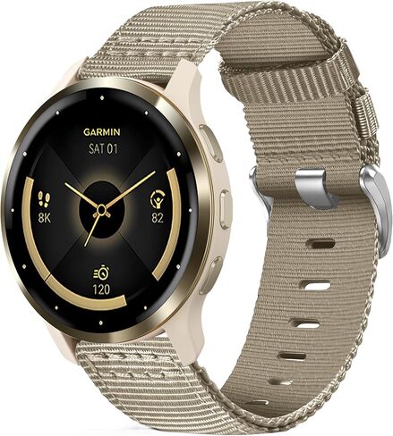 سوار نايلون مقاوم للاهتراء 18 مم متوافق مع Garmin Venu 3S/2S/Vivoactive 4S/Vivomove 3S، سوار معصم من النايلون المتين سريع الفك لـ Forerunner 265S/255S/Fossil Women's Gen 6/5E 42 مم in Kuwait