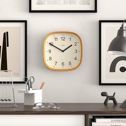 ساعة حائط JONES CLOCKS® Sprite | ساعة مربعة مستديرة حديثة ريترو | 10 بوصة | الخردل الأصفر | أرقام سهلة القراءة | مثالية للمطبخ أو المكتب in Kuwait