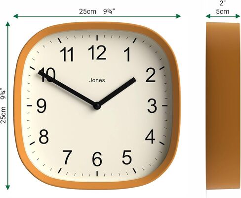 ساعة حائط JONES CLOCKS® Sprite | ساعة مربعة مستديرة حديثة ريترو | 10 بوصة | الخردل الأصفر | أرقام سهلة القراءة | مثالية للمطبخ أو المكتب in Kuwait