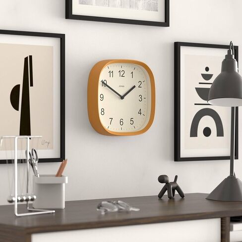 ساعة حائط JONES CLOCKS® Sprite | ساعة مربعة مستديرة حديثة ريترو | 10 بوصة | الخردل الأصفر | أرقام سهلة القراءة | مثالية للمطبخ أو المكتب in Kuwait