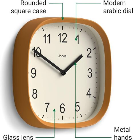 ساعة حائط JONES CLOCKS® Sprite | ساعة مربعة مستديرة حديثة ريترو | 10 بوصة | الخردل الأصفر | أرقام سهلة القراءة | مثالية للمطبخ أو المكتب in Kuwait