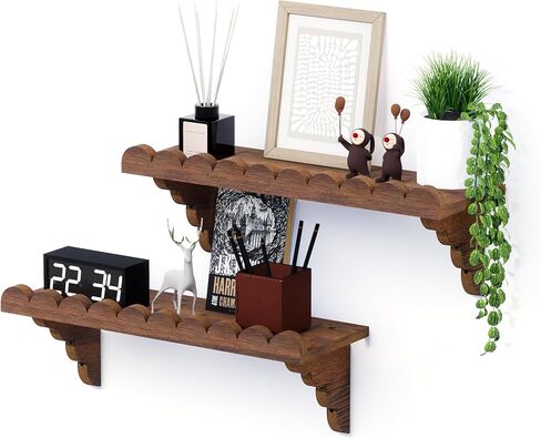 رف حائط خشبي صدفي - رف عائم مقاس 17 بوصة مع دعامات خشبية، رف حائط ريفي سهل التركيب لغرفة المعيشة أو غرفة النوم أو الحمام أو أي مساحة in Kuwait
