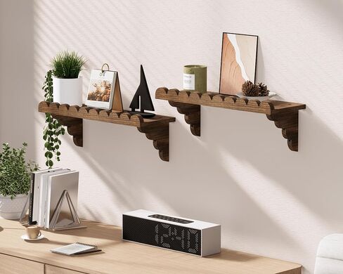 رف حائط خشبي صدفي - رف عائم مقاس 17 بوصة مع دعامات خشبية، رف حائط ريفي سهل التركيب لغرفة المعيشة أو غرفة النوم أو الحمام أو أي مساحة in Kuwait