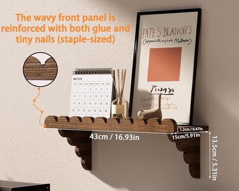 رف حائط خشبي صدفي - رف عائم مقاس 17 بوصة مع دعامات خشبية، رف حائط ريفي سهل التركيب لغرفة المعيشة أو غرفة النوم أو الحمام أو أي مساحة in Kuwait