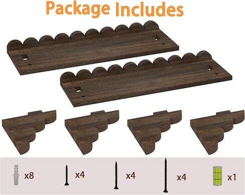 رف حائط خشبي صدفي - رف عائم مقاس 17 بوصة مع دعامات خشبية، رف حائط ريفي سهل التركيب لغرفة المعيشة أو غرفة النوم أو الحمام أو أي مساحة in Kuwait