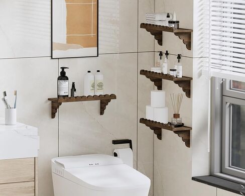 رف حائط خشبي صدفي - رف عائم مقاس 17 بوصة مع دعامات خشبية، رف حائط ريفي سهل التركيب لغرفة المعيشة أو غرفة النوم أو الحمام أو أي مساحة in Kuwait