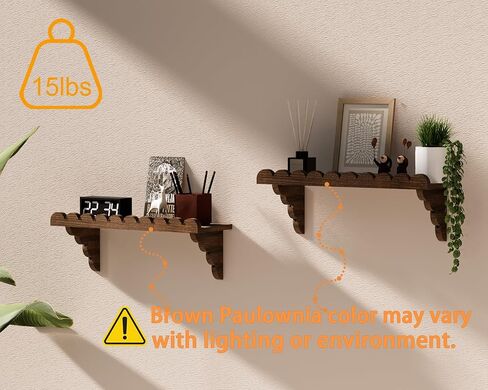 رف حائط خشبي صدفي - رف عائم مقاس 17 بوصة مع دعامات خشبية، رف حائط ريفي سهل التركيب لغرفة المعيشة أو غرفة النوم أو الحمام أو أي مساحة in Kuwait