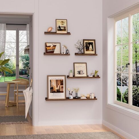 Heimlove 24 inch Picture Ledge Shelf Set of 8,Long Floating Shelves for Wall,Walnut Picture Shelf with Lip for Wall Decor,Living Room Bedroom Bookshelf Photo Frames Nursery Book Shelves for Storage in Kuwait