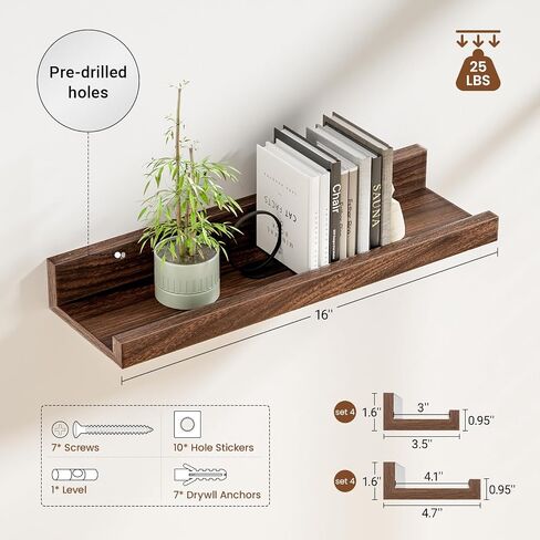 Heimlove 24 inch Picture Ledge Shelf Set of 8,Long Floating Shelves for Wall,Walnut Picture Shelf with Lip for Wall Decor,Living Room Bedroom Bookshelf Photo Frames Nursery Book Shelves for Storage in Kuwait