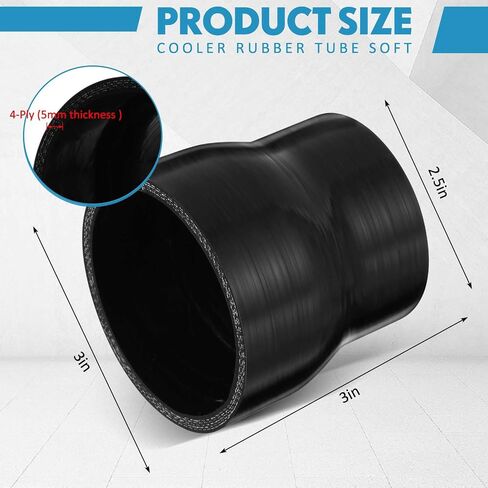 2 Pack Silicone Coupler 3'' Long Straight Silicone Hose Adapter Silicone Reducer Coupler Hose 4-ply Reinforced for Turbo, Intercooler, Intake Piping(2.5 Inch to 3.0 Inch/ 63mm to 76mm) in Saudi Arabia