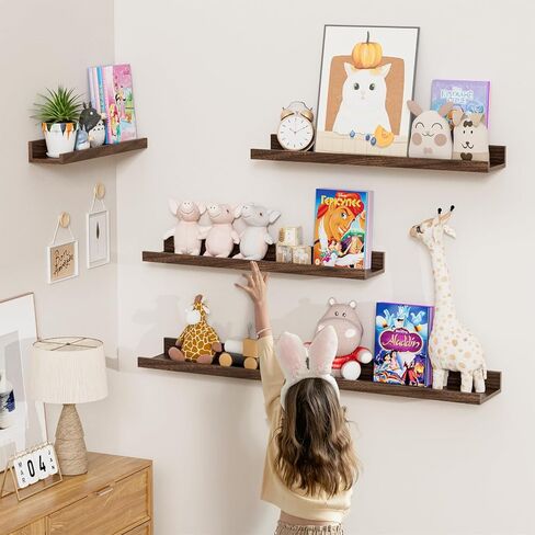 Heimlove 24 inch Picture Ledge Shelf Set of 8,Long Floating Shelves for Wall,Walnut Picture Shelf with Lip for Wall Decor,Living Room Bedroom Bookshelf Photo Frames Nursery Book Shelves for Storage in Kuwait