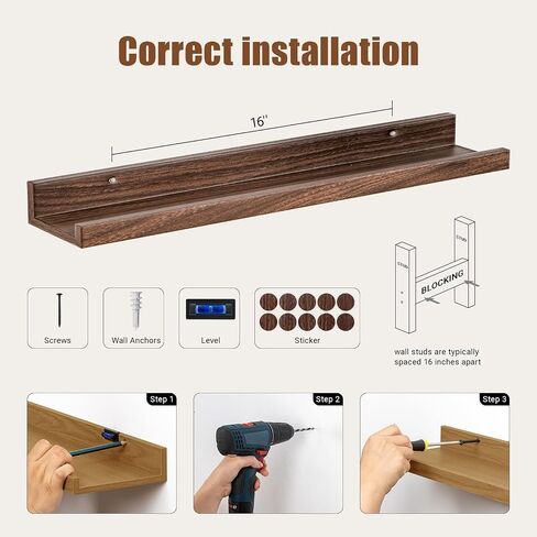 Heimlove 24 inch Picture Ledge Shelf Set of 8,Long Floating Shelves for Wall,Walnut Picture Shelf with Lip for Wall Decor,Living Room Bedroom Bookshelf Photo Frames Nursery Book Shelves for Storage in Kuwait