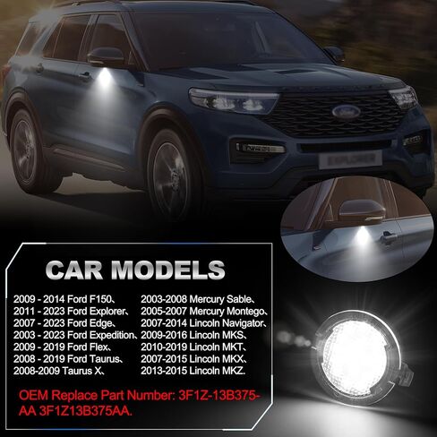 مجموعة مصابيح POPMOTORZ ذات اللون الأزرق الجليدي LED ذات المرآة الجانبية لسيارة Ford F150/Explorer/Edge/Expedition/Flex/Taurus/Taurus X/Mercury Sable/Mercury Montego، Lincoln MKS/MKT/MKX/MKZ حزمة من 2 in Saudi Arabia