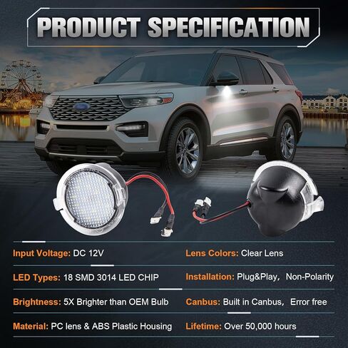 مجموعة مصابيح POPMOTORZ ذات اللون الأزرق الجليدي LED ذات المرآة الجانبية لسيارة Ford F150/Explorer/Edge/Expedition/Flex/Taurus/Taurus X/Mercury Sable/Mercury Montego، Lincoln MKS/MKT/MKX/MKZ حزمة من 2 in Saudi Arabia