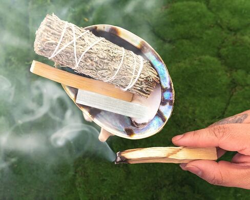 Spiritual Items - Juniper Smudge Stick ~ Abalone Shell for Smudging ~ Palo Santo Sticks ~ 2 inchTripod Stand ~ 8 inch Feather and White Sand in Saudi Arabia