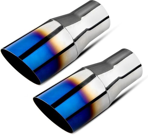 2.5 inch Inlet Exhaust Tip, 3.5" Outlet 7.75" Overall Length Stainless Steel Exhaust Tail Pipe, Weld On, Sleek Angle Cut, Polished Tailpipe, Blue Burnt,2PCS in Saudi Arabia