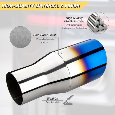 2.5 inch Inlet Exhaust Tip, 3.5" Outlet 7.75" Overall Length Stainless Steel Exhaust Tail Pipe, Weld On, Sleek Angle Cut, Polished Tailpipe, Blue Burnt,2PCS in Saudi Arabia