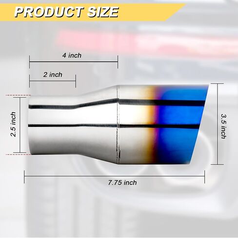 2.5 inch Inlet Exhaust Tip, 3.5" Outlet 7.75" Overall Length Stainless Steel Exhaust Tail Pipe, Weld On, Sleek Angle Cut, Polished Tailpipe, Blue Burnt,2PCS in Saudi Arabia