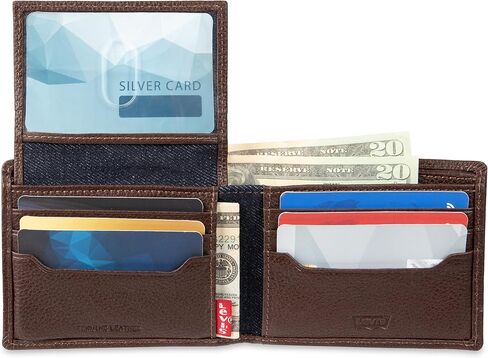 محفظة Levi's Ornament Passcase للرجال مع مقسم الفاتورة، بني، مقاس واحد in Kuwait