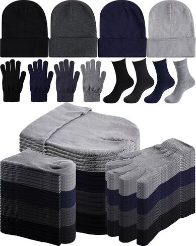 Toulite 60 Pcs Winter Beanie Hat Gloves Socks Set for Women Men Unisex Beanie Warm Stocking Hats Bulk for Homeless Care in Saudi Arabia