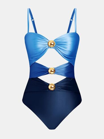 CUPSHE Women's One Piece Swimsuit Sexy Cutout Color Block Bathing Suit Golden O Ring Linked Swimwear Back Hook in Kuwait