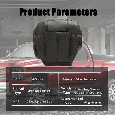 Priprilod #122 Dark Gray Leather Driver & Passenger Side Bottom & Top Lean Back Seat Cover Compatible with Chevy Silverado Tahoe Suburban Avalanche GMC Sierra Yukon XL 1999 2000 2001 2002 in Saudi Arabia
